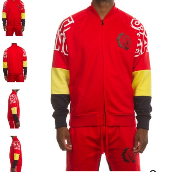 Red Yellow Colorblock Hustle Gang Track Suit Set